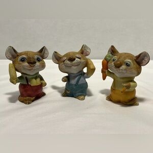 Vintage Homco Three Mice Garden Veggie Harvest Figurines Vintage Lot of 3